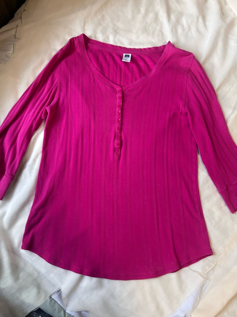 GAP Henly Shirt Hot Pink Large 100% Cotton Mid sleeve Y2K Vintage Womens EUC Vtg